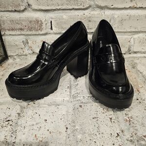 Madden Girl Kassidy Black Patent Platform High Heel Penny Loafers Y2K NWT Size 6